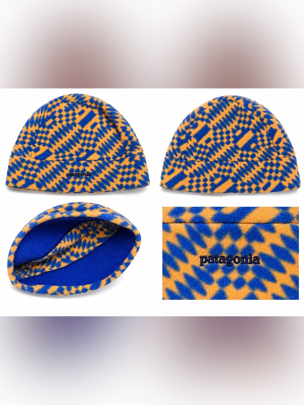 Vintage 90s Patagonia Synchilla Fleece Beanie Blue Orange Geometric Rare Sz M